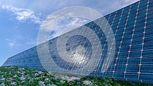 Solar panel background. Sun Above the Solar Farm. 3d rendering