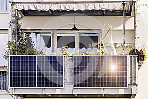 Solar Panel on Balcony of Modern Apartment Building photo