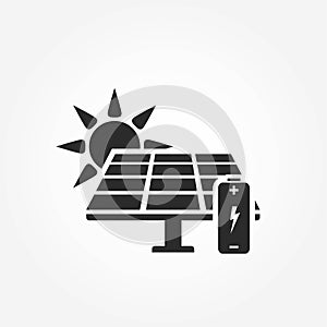 Solar panel battery icon. accumulation solar energy. sustainable, renewable and alternative energy symbol