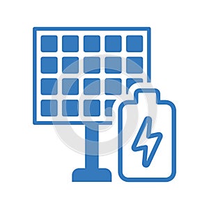 Solar, panel, battery icon. Blue vector design