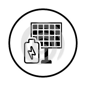 Solar, panel, battery icon. Rounded black vector graphic