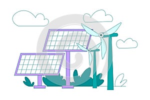 Solar Panel Battery and Windmill as Eco Friendly Vector Illustration