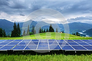 Solar panel on blue sky background