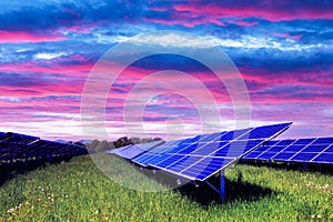 Solar panel on blue sky background