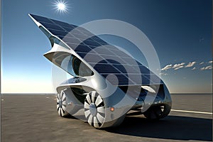 Solar panel car of the future eco substenibilty concept eco EV Car or electric power car and solar cells for electricity