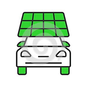 Solar panel for a car icon in line design green. Solar, panel, car, energy, power, sun, electric, roof, green, charging