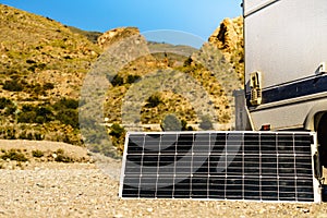 Solar panel at caravan camp on nature