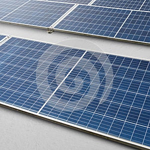 A solar panel or solar cell is shown in a close up. The panel is blue and has a grid pattern. Photovoltaic module