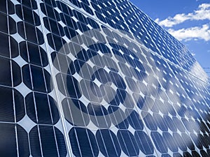 Solar panel cells blue sky copy space.