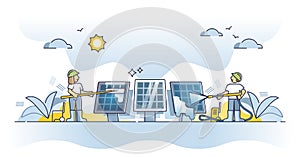 Solar panel cleaning for effective sunlight collector cells outline concept