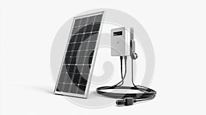 Solar panel with connected power inverter and cable for efficient renewable