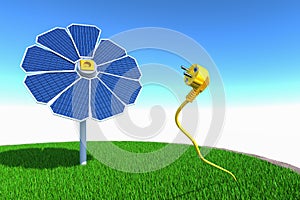 Solar panel for electricity as green technology. 3d render.