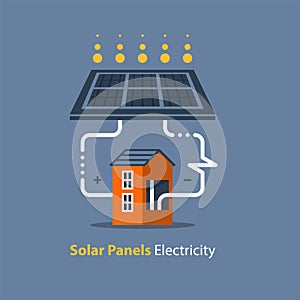 Solar panel electricity, source of energy, flat illustration