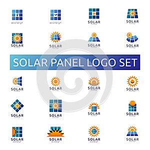 Solar panel energy logo set. business green energy concept design