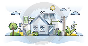 Solar panel energy savings for power economy calculation outline concept