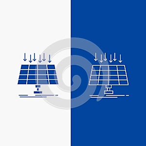 Solar, Panel, Energy, technology, smart city Line and Glyph web Button in Blue color Vertical Banner for UI and UX, website or