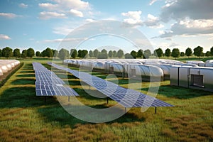 solar panel farm with battery storage units