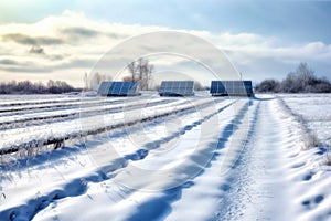 solar panel farm covered in a fresh layer of snow