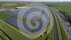 Solar panel farm with photovoltaic panels for clean solar energy