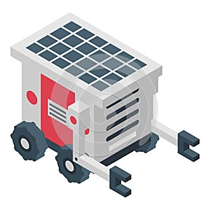 Solar panel farm robot icon, isometric style