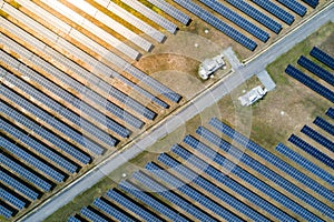 Solar panel farm or solar power plant, Aerial view