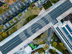 solar panel farming on roof of hotel, resort, house or residential building