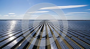 Solar Panel Field Under Blue Sky with Clouds