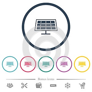 Solar panel flat color icons in round outlines