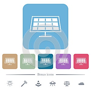 Solar panel flat icons on color rounded square backgrounds