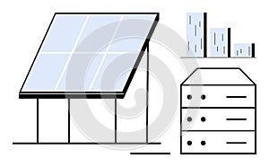 Solar Panel with Graphical Data and Server, Representing Renewable Energy and Technology