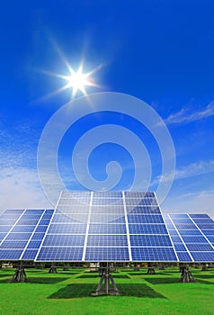 Solar Panel with green grass and blue sky