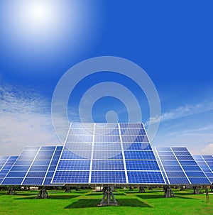 Solar Panel with green grass and blue sky