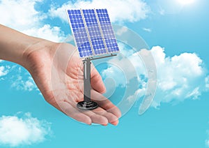solar panel on hand in the sky