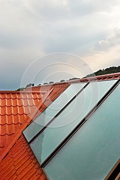 Solar panel on the house roof.