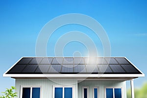 Solar panel on house rooftop blue sky background