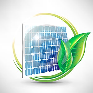 Solar panel icon with leaves