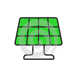 Solar panel icon in line design green. Panel, sun, power, renewable, photovoltaic, electricity, solar power isolated on