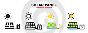 Solar Panel icon set with different styles. Editable stroke and pixel perfect. Can be used for web, mobile, ui and more