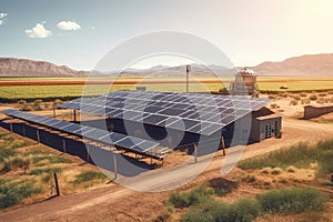 Solar Panel Installation On Largescale Farm. Generative AI photo