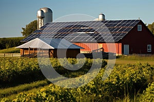 Solar Panel Installation On Largescale Farm. Generative AI photo