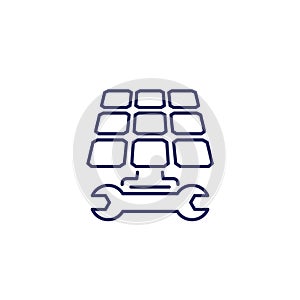 Solar panel installation line icon with a wrench