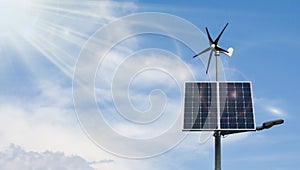 Solar panel and mini windmill - copyspace