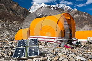 Solar Panel on Mountain Landscape for Generating Power for Expedition