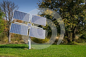 Solar panel in nature with green vegetation