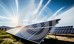 Solar panel, photovoltaic, alternative electricity source - concept of sustainable resources, ai generative