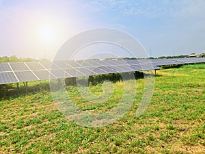 Solar panel photovoltaic on sky background. Green alternative clean electric energy concept