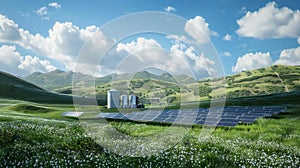 Solar panel, photovoltaic with thermal power station. Concept of old and new energy