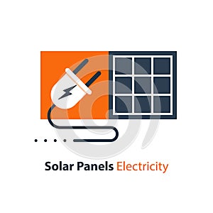 Solar panel and plug, source of energy, flat design illustration