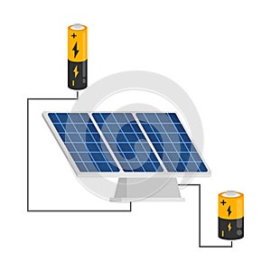 Solar panel power energy with bateries vector digital illustration concept