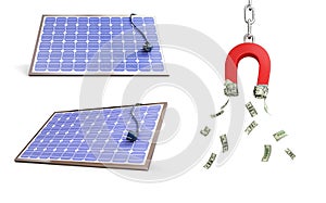 Solar panel power plug on a white background. 3D illustration
